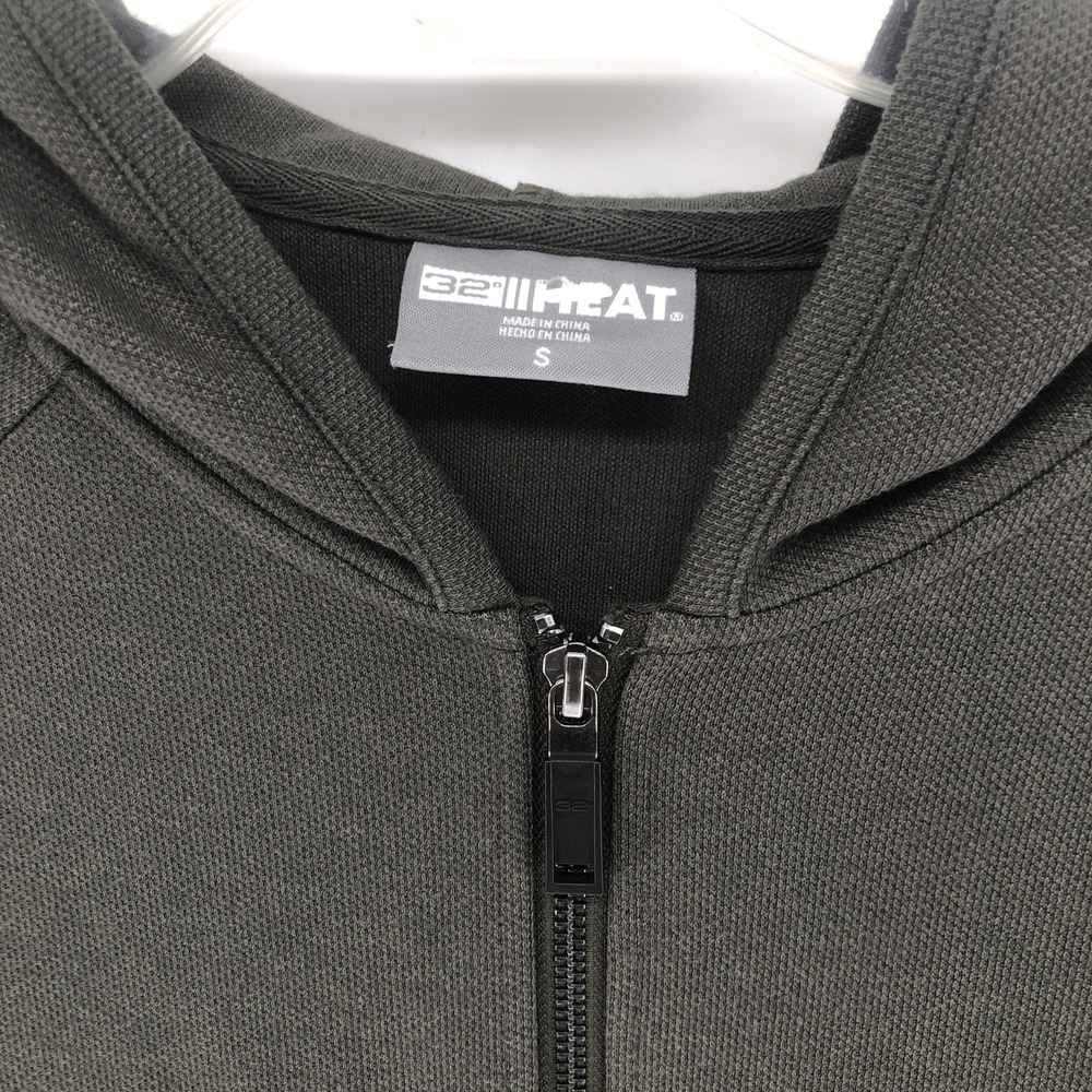 32 Degrees Heat Men's Full Zip Hooded Jacket Tight Knit Thermal Green  SMALL - Picture 2 of 6